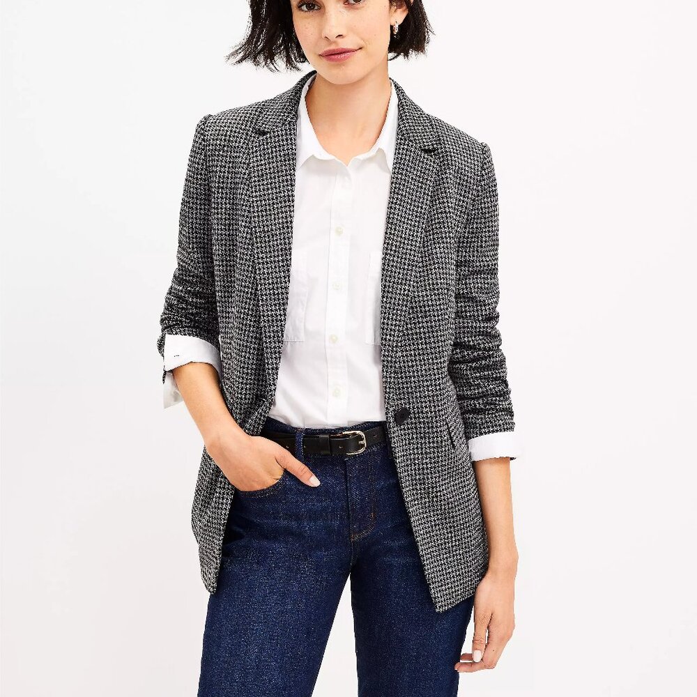 LOFT Houndstooth Long Modern Blazer Women's 10